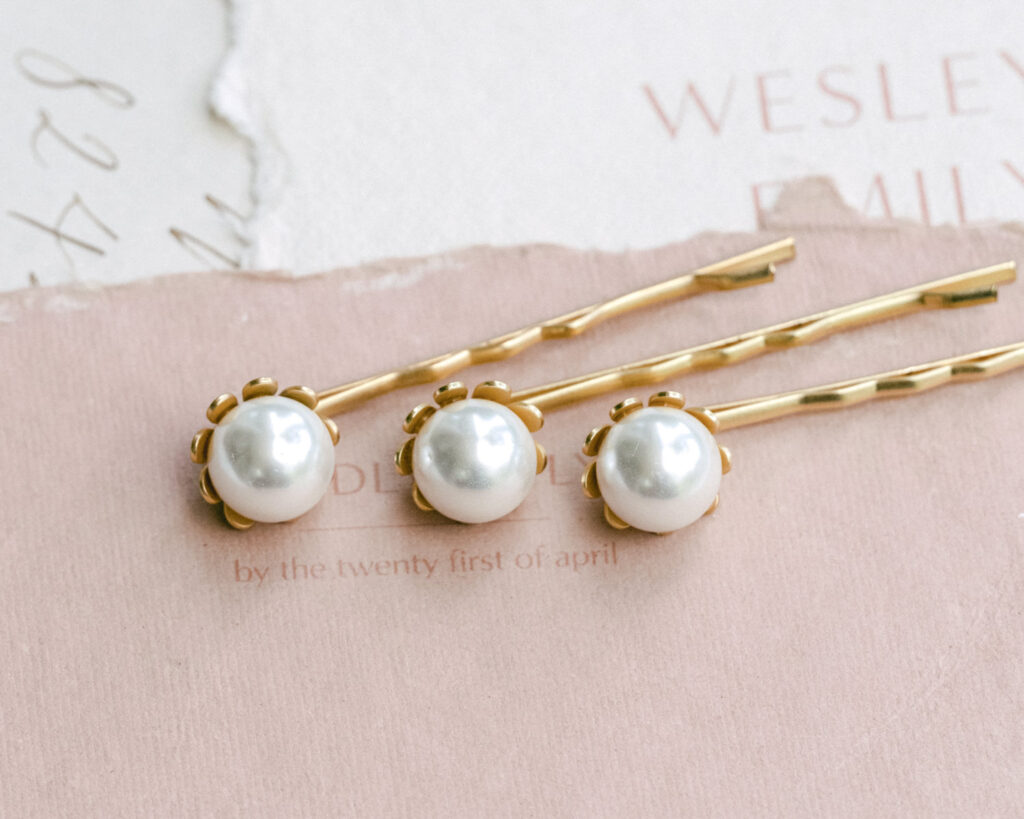 The White Collection gold and pearl bridal hair pins